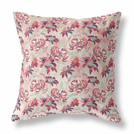 PALACEDESIGNS 26 in. Roses Indoor & Outdoor Throw Pillow Red & White PA3099528